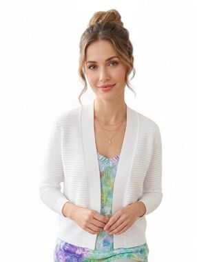 89th & Madison White Ribbed Textured Open Front Cardigan – Size M